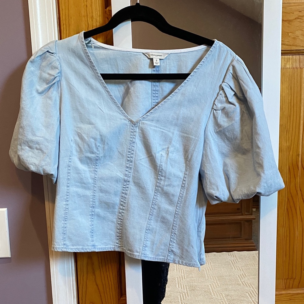 Light Blue Puff Sleeve Top